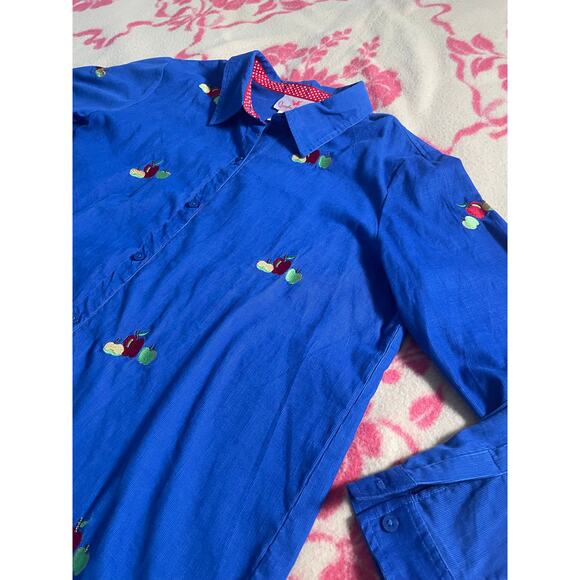 Vtg. Quacker Factory 100% cotton blue with apple embroidery casual SZ XL - Picture 2 of 8